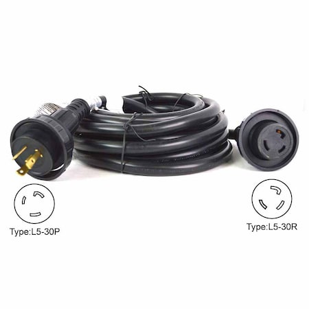 Superior Electric Shore Power Extension Cord NEMA L5-30P 30 Amp STOW NEMA L5-30R 10AWG/3, 25ft RVA1558